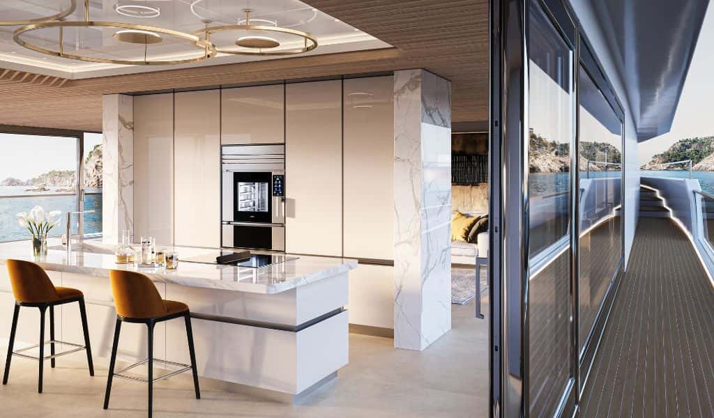 Unox Casa's Model 1S in a white marble galley on a superyacht